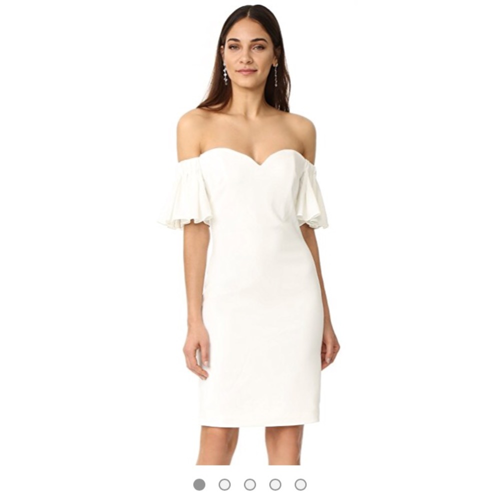 Badgley Mischka bell sleeve off shoulder dress